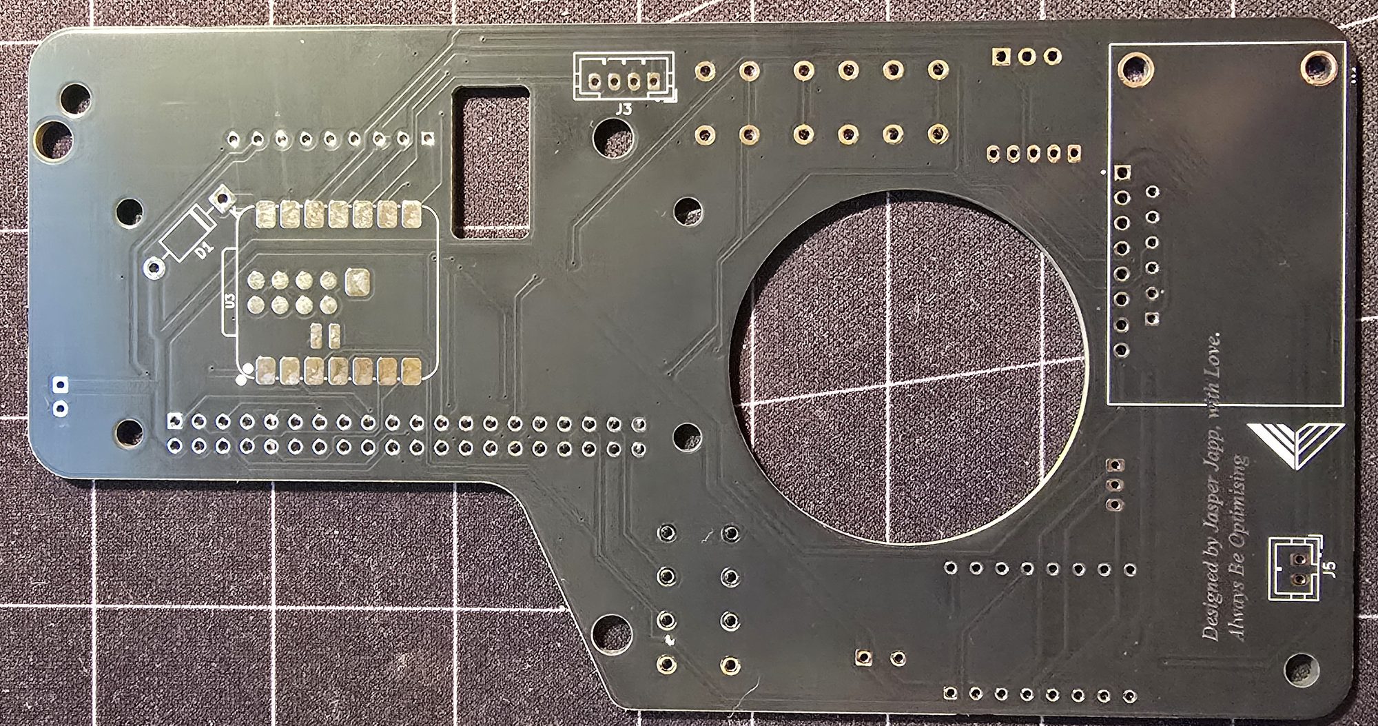 Bare board, back, with the XIAO pads and a silkscreen signature