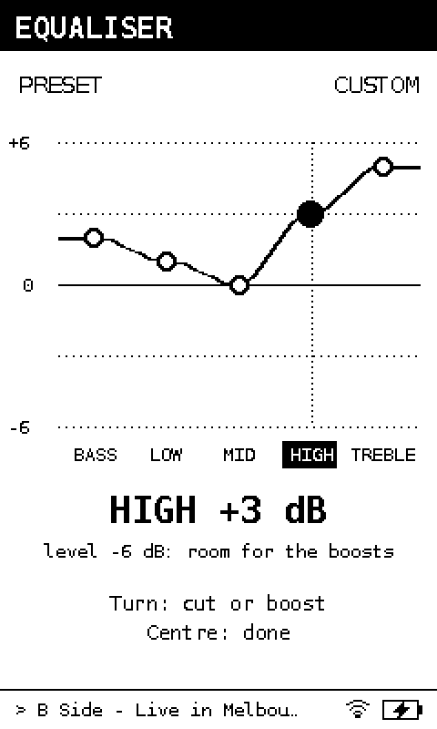 Five-band equaliser screen