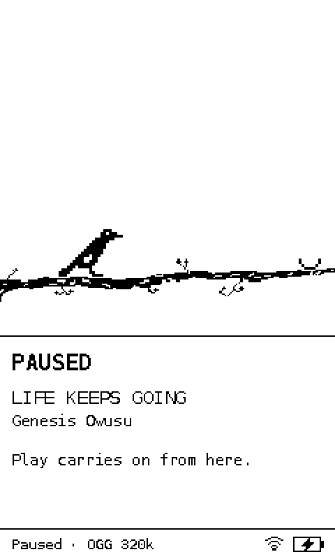 Paused screen with the currawong idling