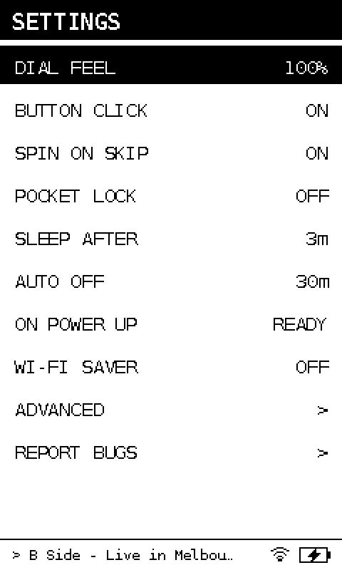 Settings screen